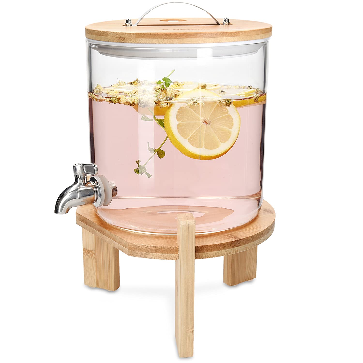 Navaris 5L Glass Drinks Dispenser – Borosilicate Jar with Tap and Stand