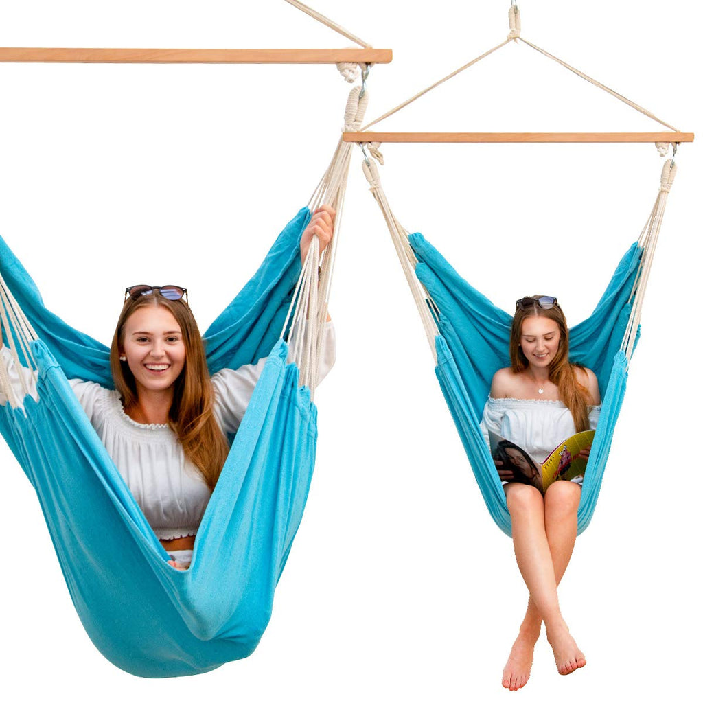 AMANKA XXL Hanging Chair – 185x130cm Cotton Swing with Spreader Bar, Blue