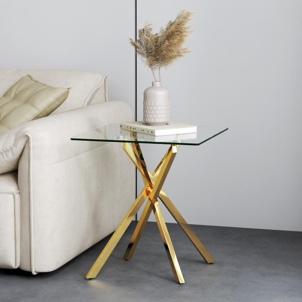 GOLDFAN Small Glass End Table with Gold Legs for Living Room Square Side Table Modern Contemporary Nightstand for Bedroom - image 1