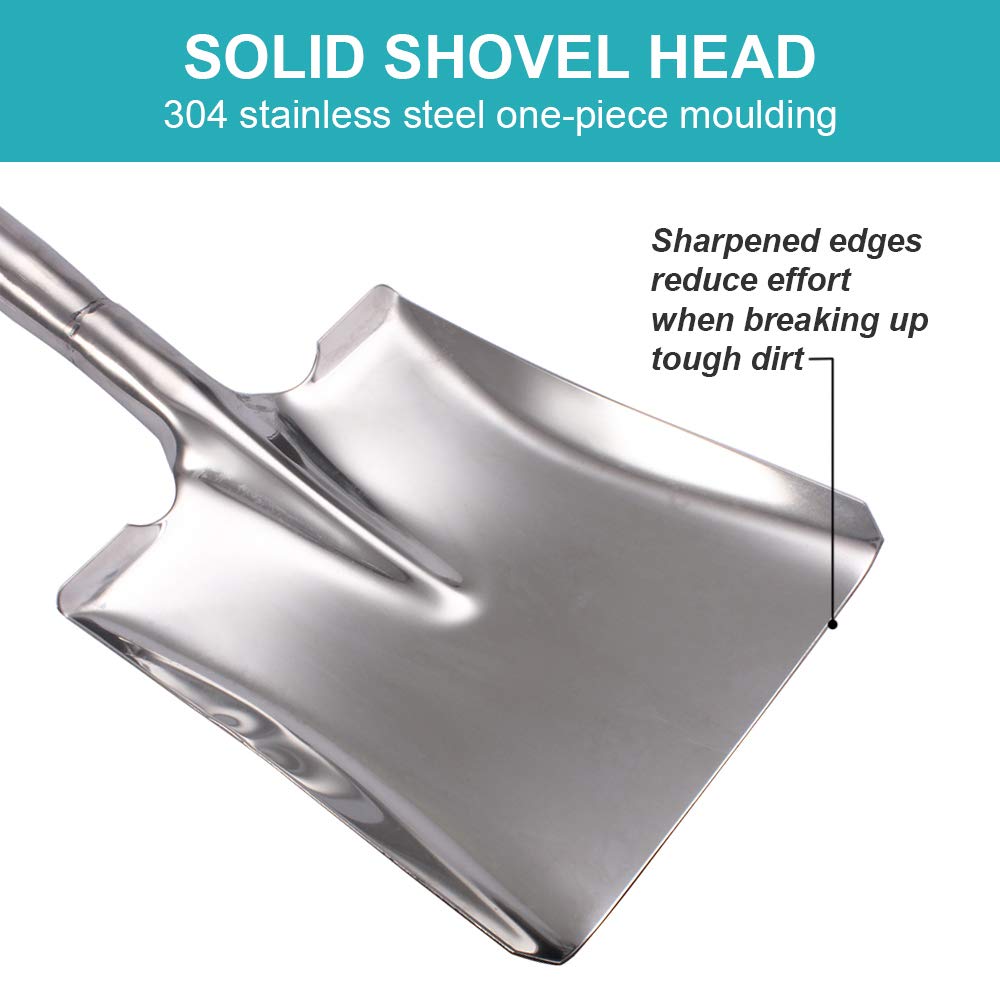 LUBAN Stainless Steel Square Shovel with D-Handle – Heavy Duty Garden Spade