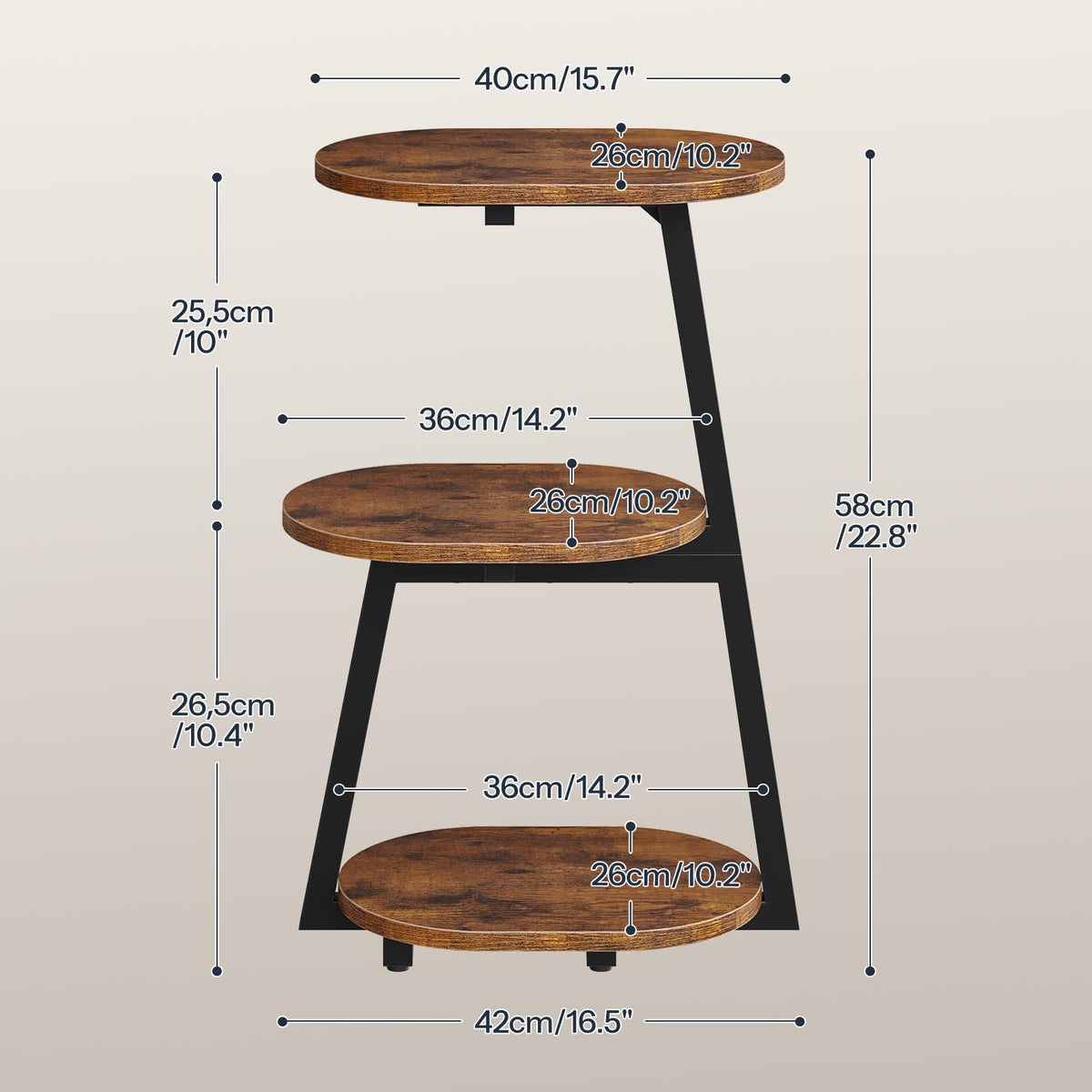 HOOBRO Side Table, Small Coffee Table with Storage Shelves, 3-Tier Oval Sofa Table Bedside Table for Small Space - image 3