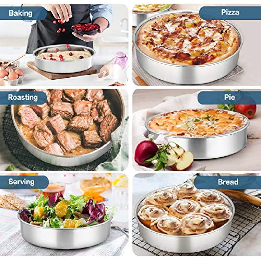 Homikit 9.5 Inch Round Cake Tin Set | 3-Piece Stainless Steel Baking Pans