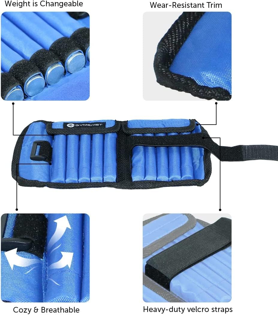 GYMENIST Adjustable Ankle and Wrist Weights | 10 LB Set (2 x 5 LB)