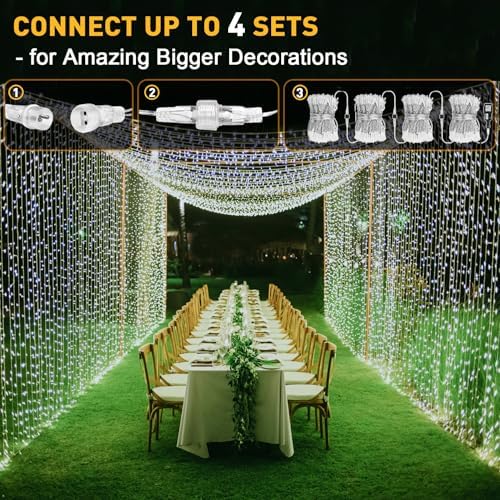 Yowin 2 Pack Curtain Lights – 600 LED 6m x 3m Waterproof Fairy Lights, White