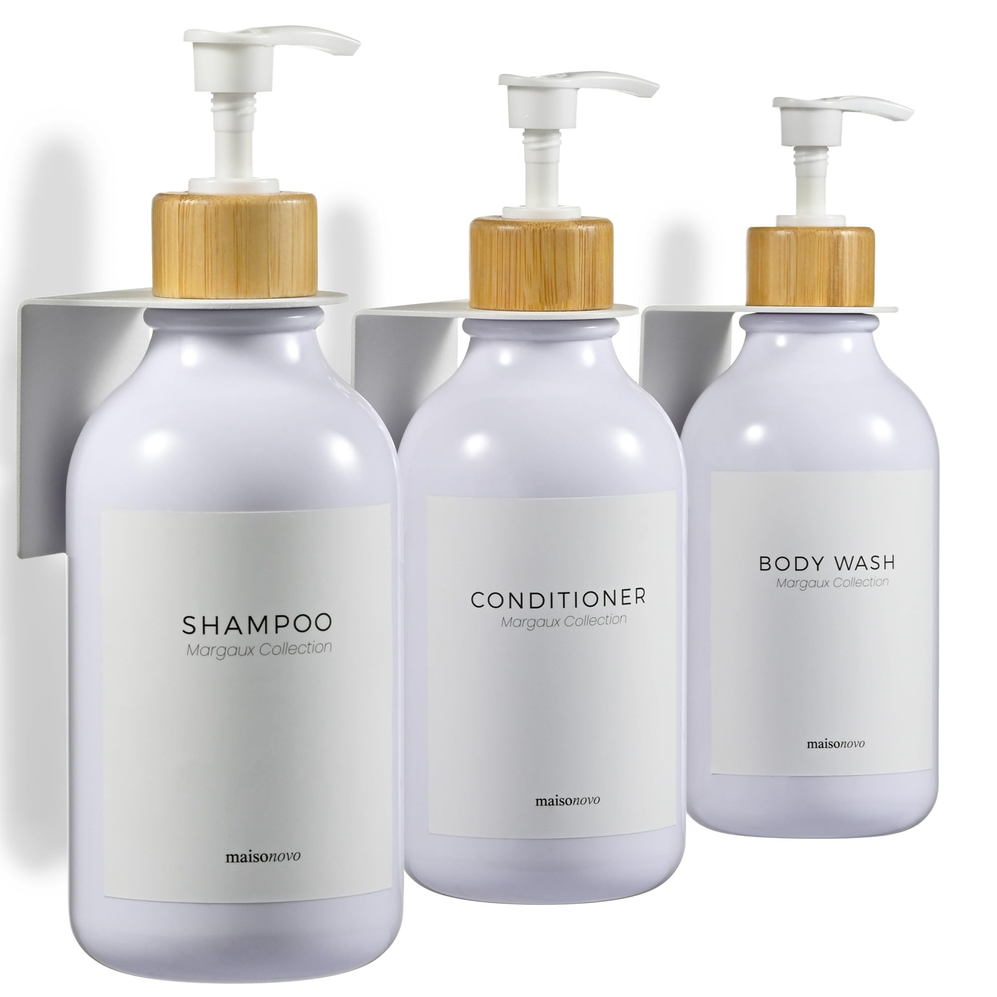 MaisoNovo Wall Mounted Shower Dispenser Set – 3 White 500ml Bottles