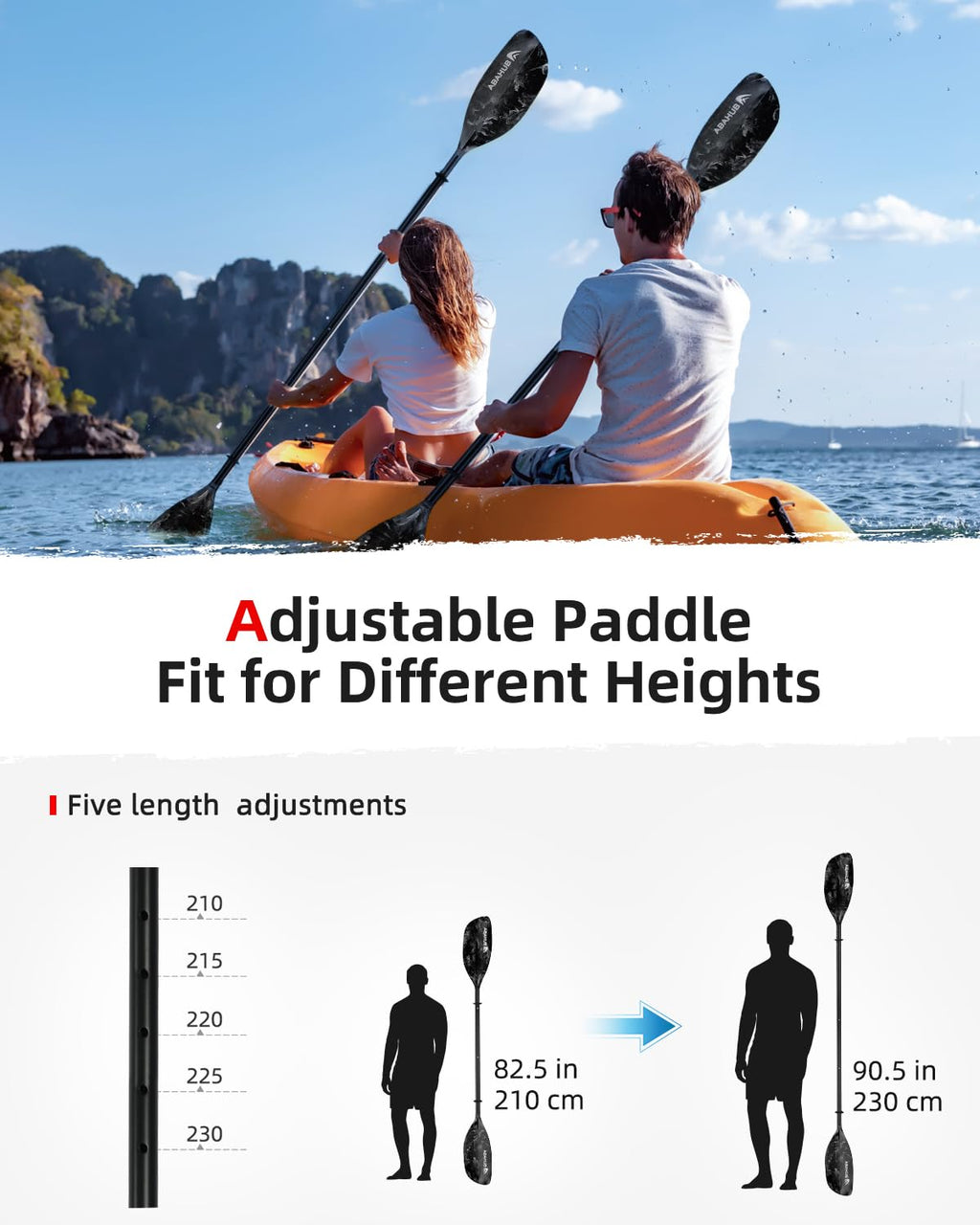 Abahub Adjustable Kayak Paddle | 210-230cm Aluminum Floating Oar
