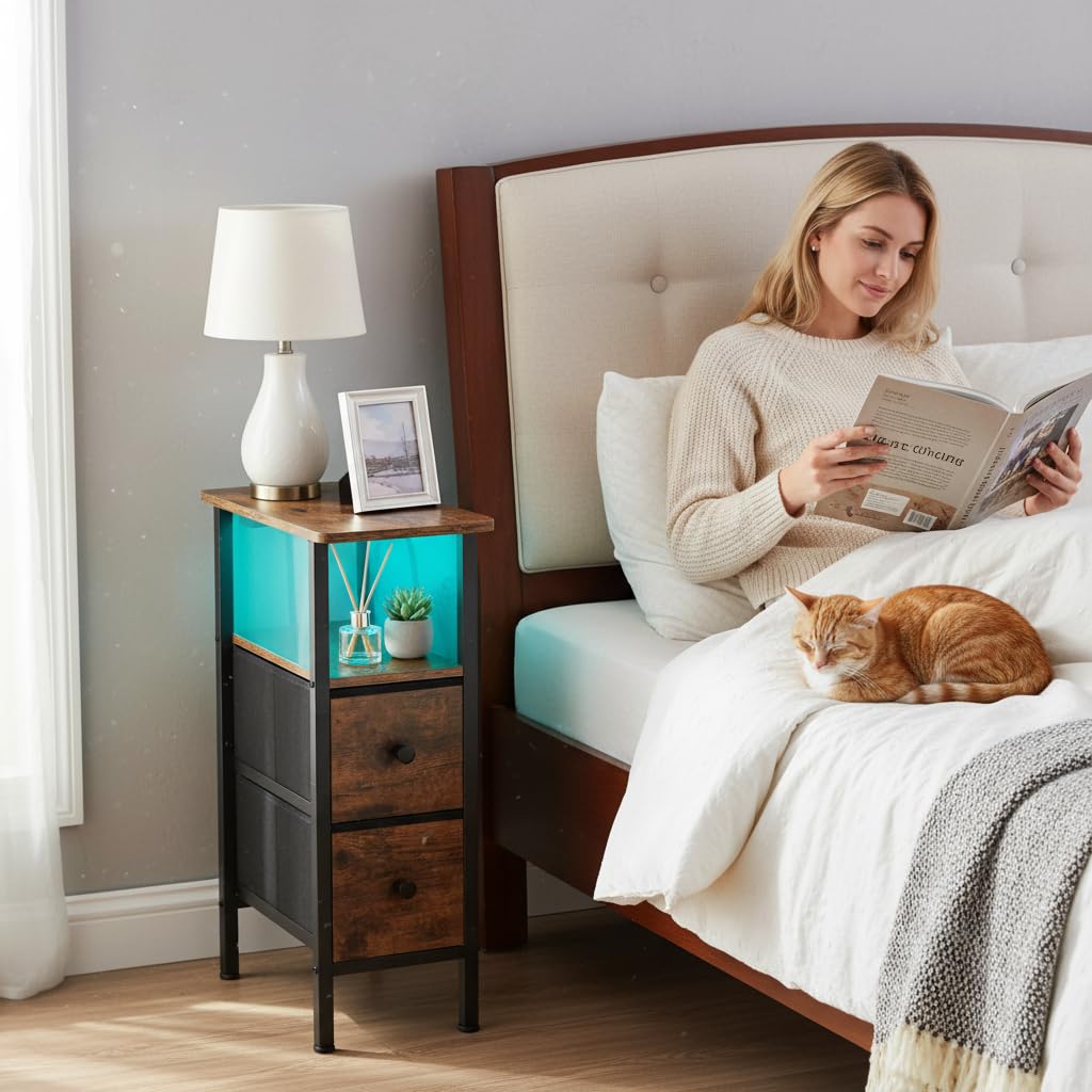 LOAKEKEL Narrow Bedside Table Set of 2, Slim Side Table for Bedroom - image 3