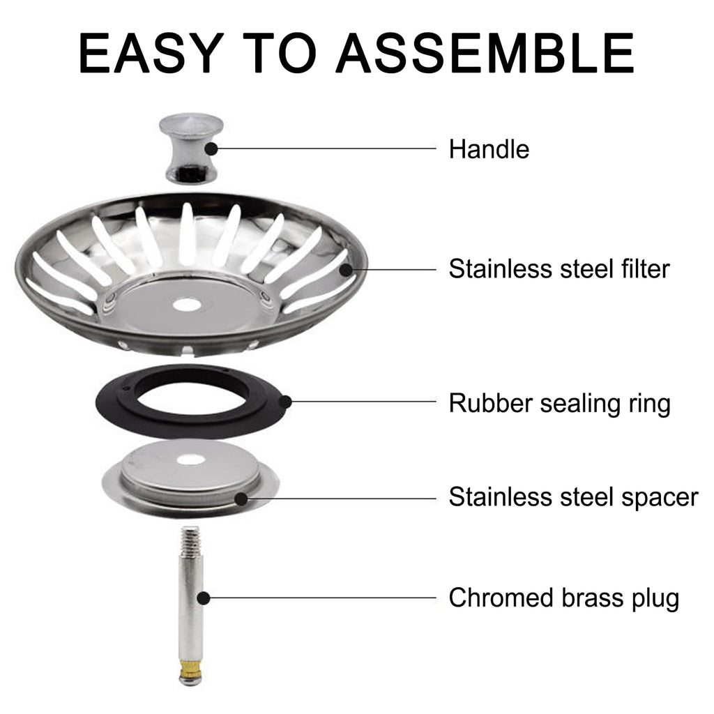 Upgraded Kitchen Sink Plug Strainer Stainless Steel Strainers Sink Plugs Replacement Drain Stopper for Food/Hair Catcher - UK Sinks Hole Diameter