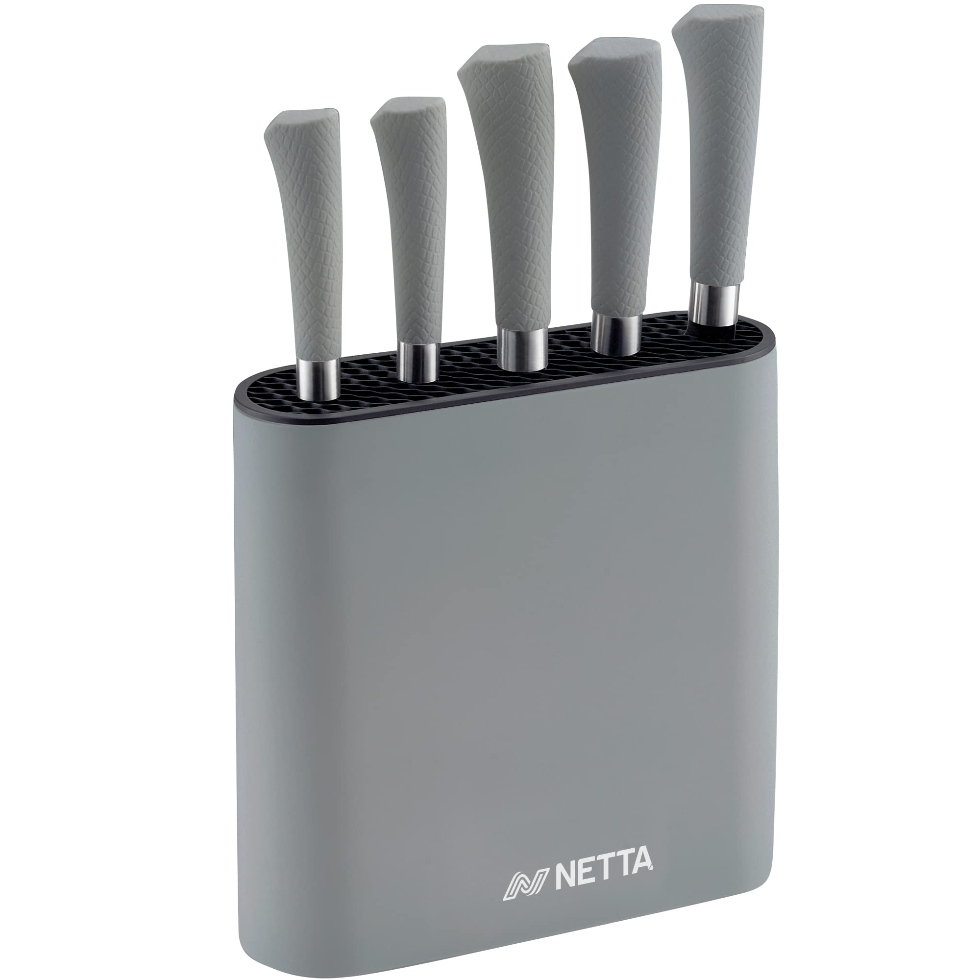NETTA 6-Piece Kitchen Knife Set with Block – Stainless Steel, Grey