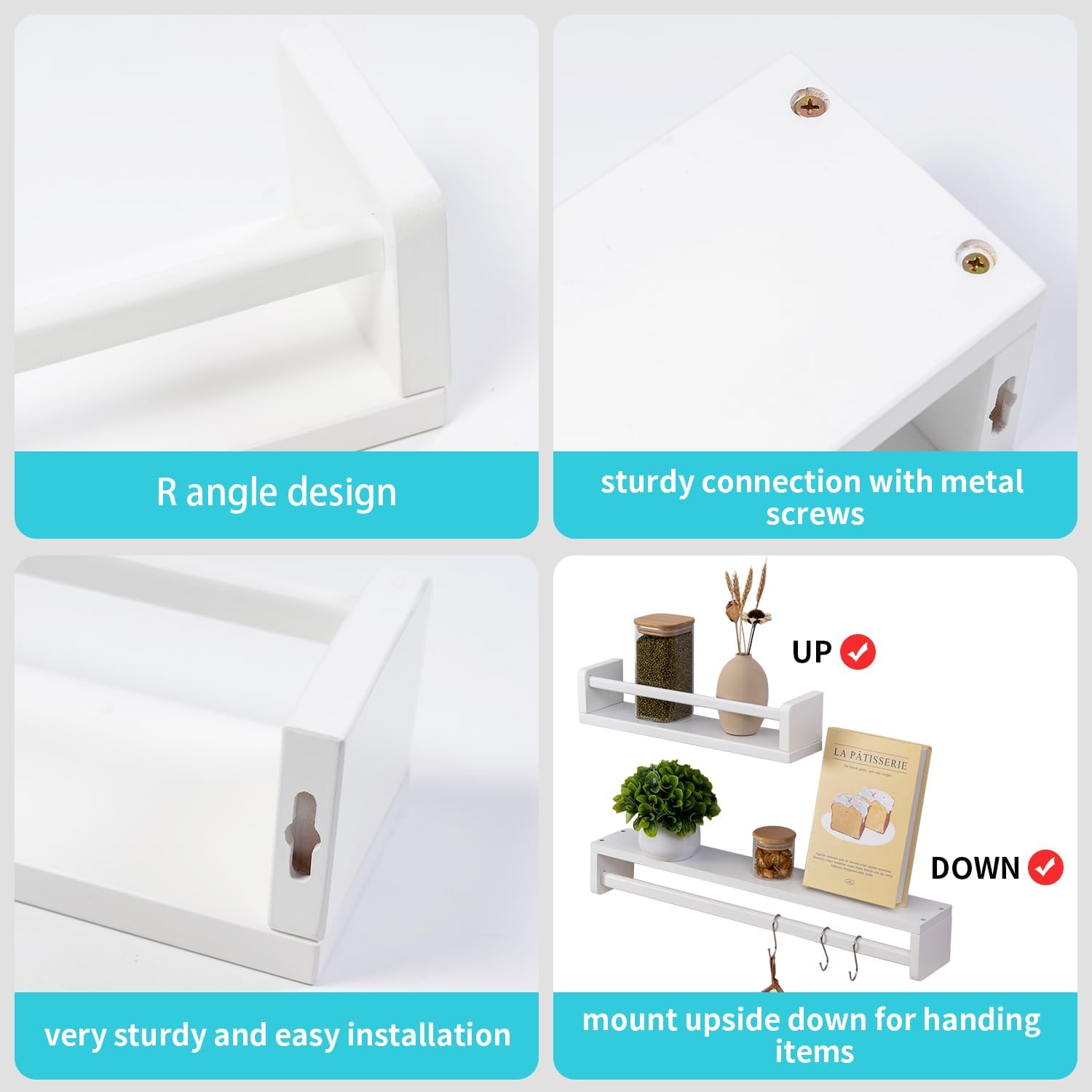 Gieanoo 80cm White Floating Nursery Bookshelves | Set of 2 Solid Wood