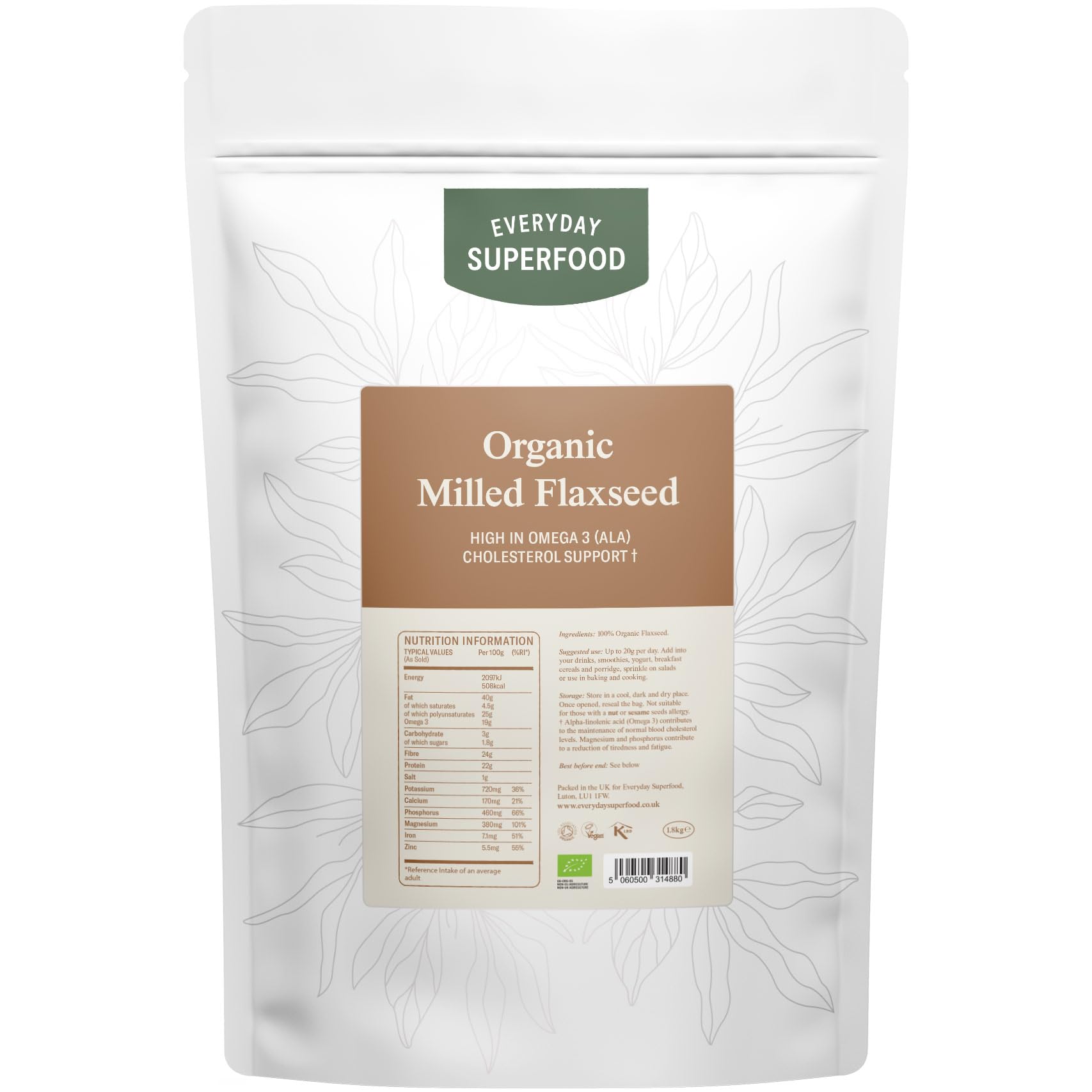 Organic Milled Flaxseed – 1.8kg Cold Ground Linseed Powder