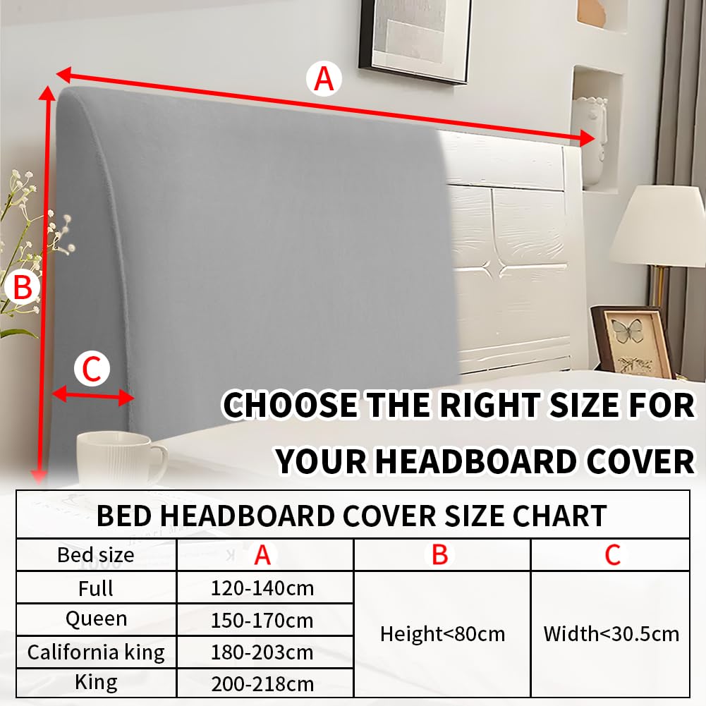 CAIJIN Headboard Covers - Velvet Stretch Soft Dust Proof Headboard Cover for Bedroom Upholstered Headboard 120-140cm Full, Light Grey