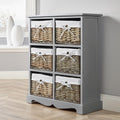Jolof Store 6 Drawer Wooden Storage Unit – Grey Wicker Basket Chest