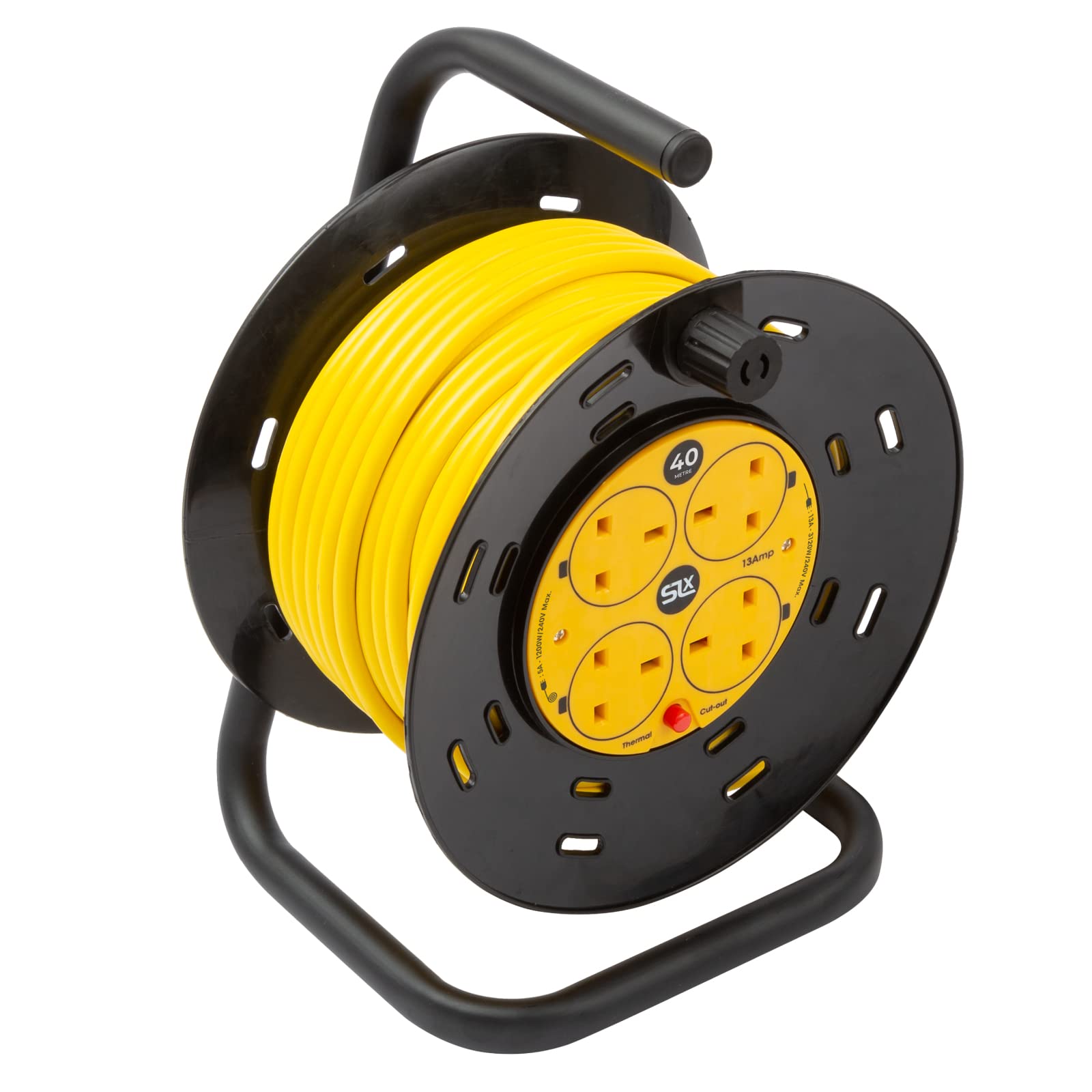 SLx 40m Outdoor Extension Lead Reel – Heavy Duty 4 Socket Cable