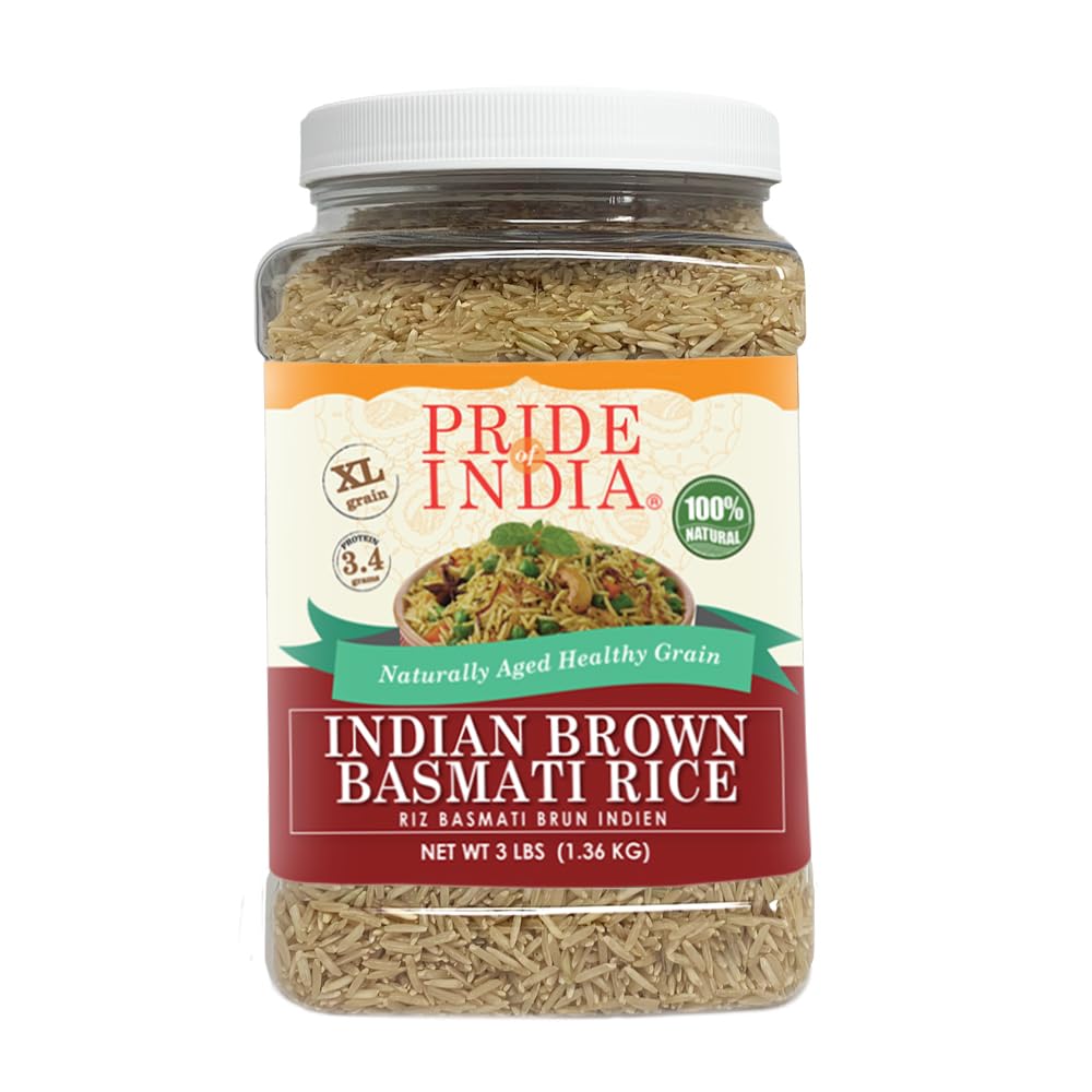 Extra Long Brown Basmati Rice – Aged Indian Grain, 3lb Jar