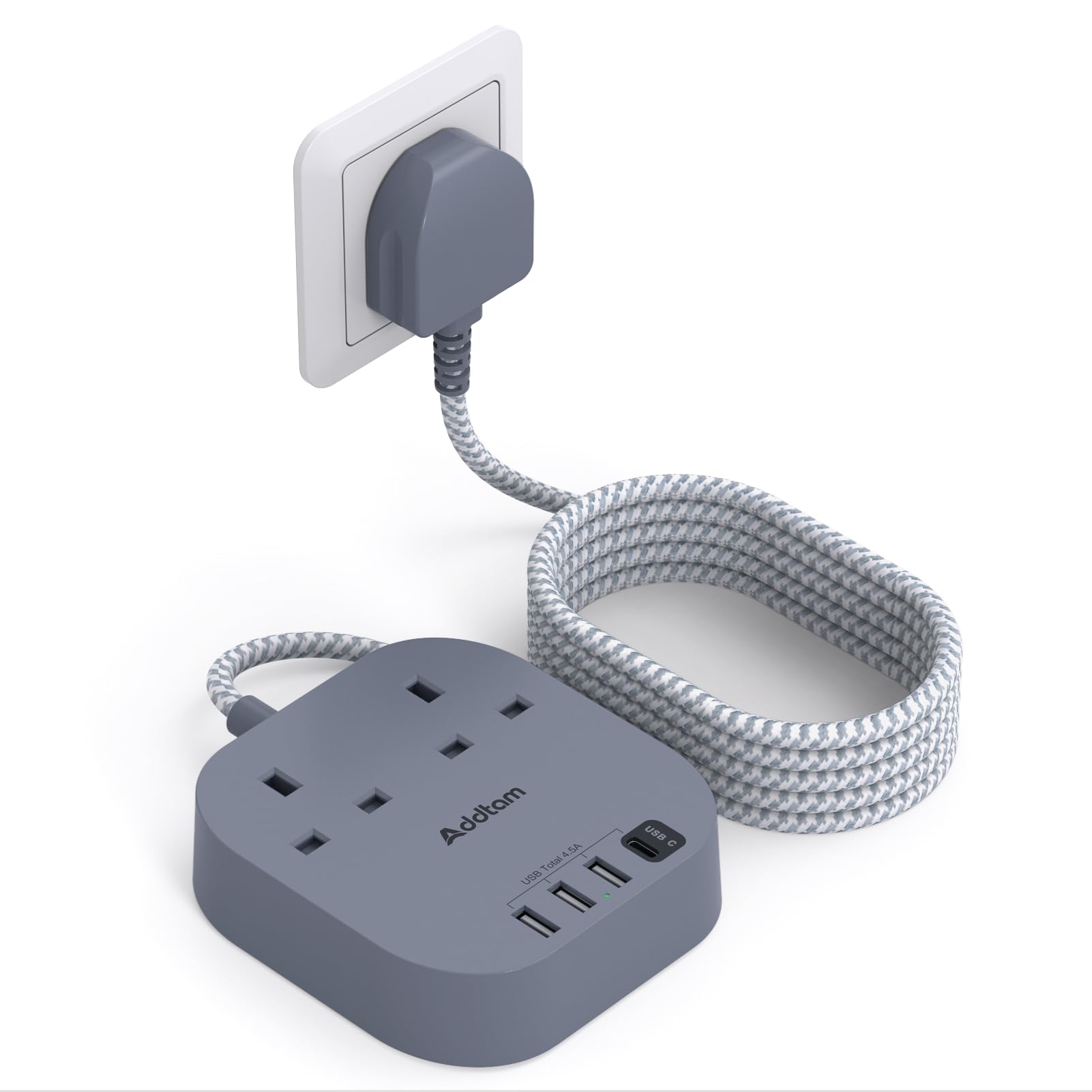Jolof Store 2-Way Surge Protected Power Strip with 4 USB & 3m Braided Cord