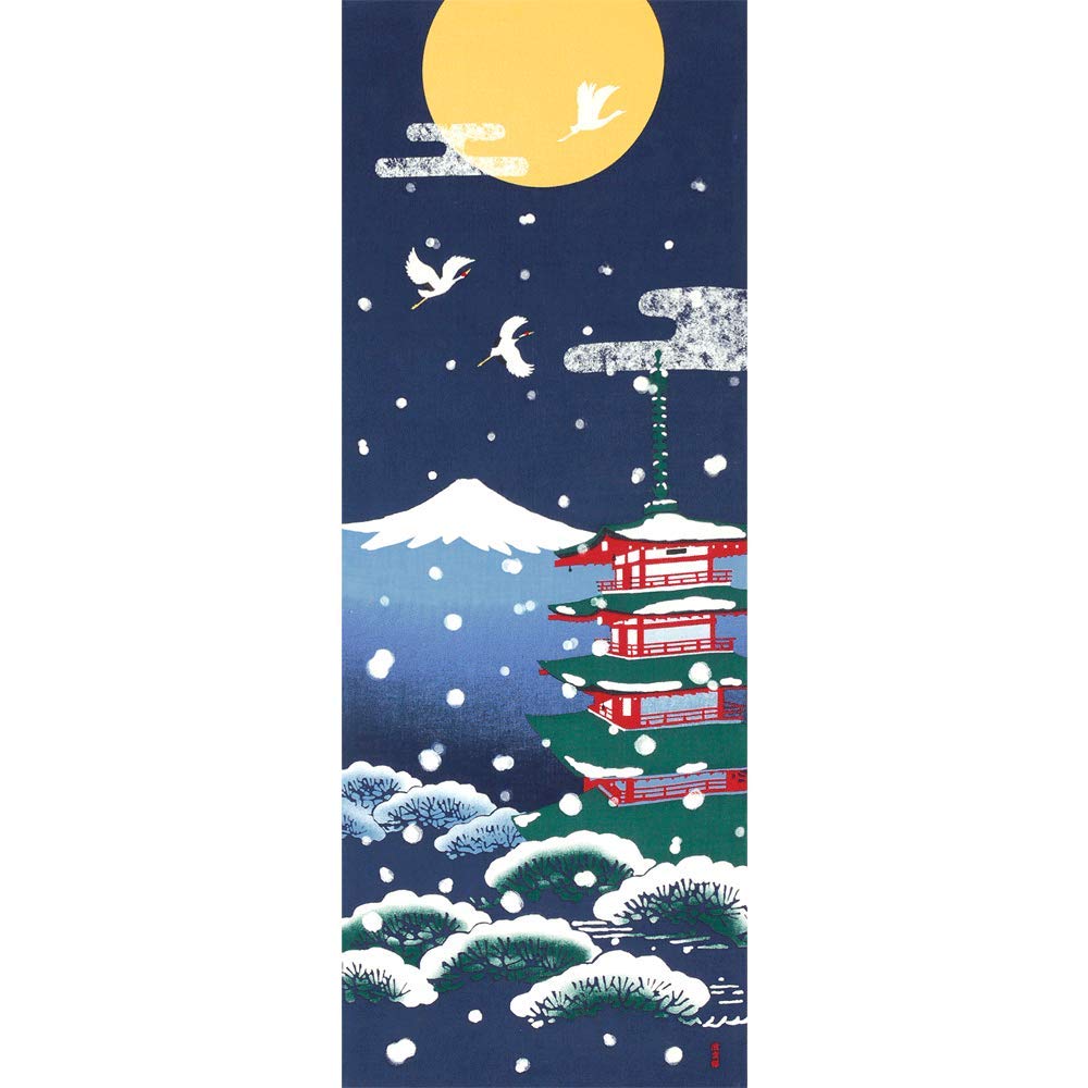 Hamamonyo Japanese Cotton Tenugui Towel | Mt Fuji & Pagoda Wall Hanging