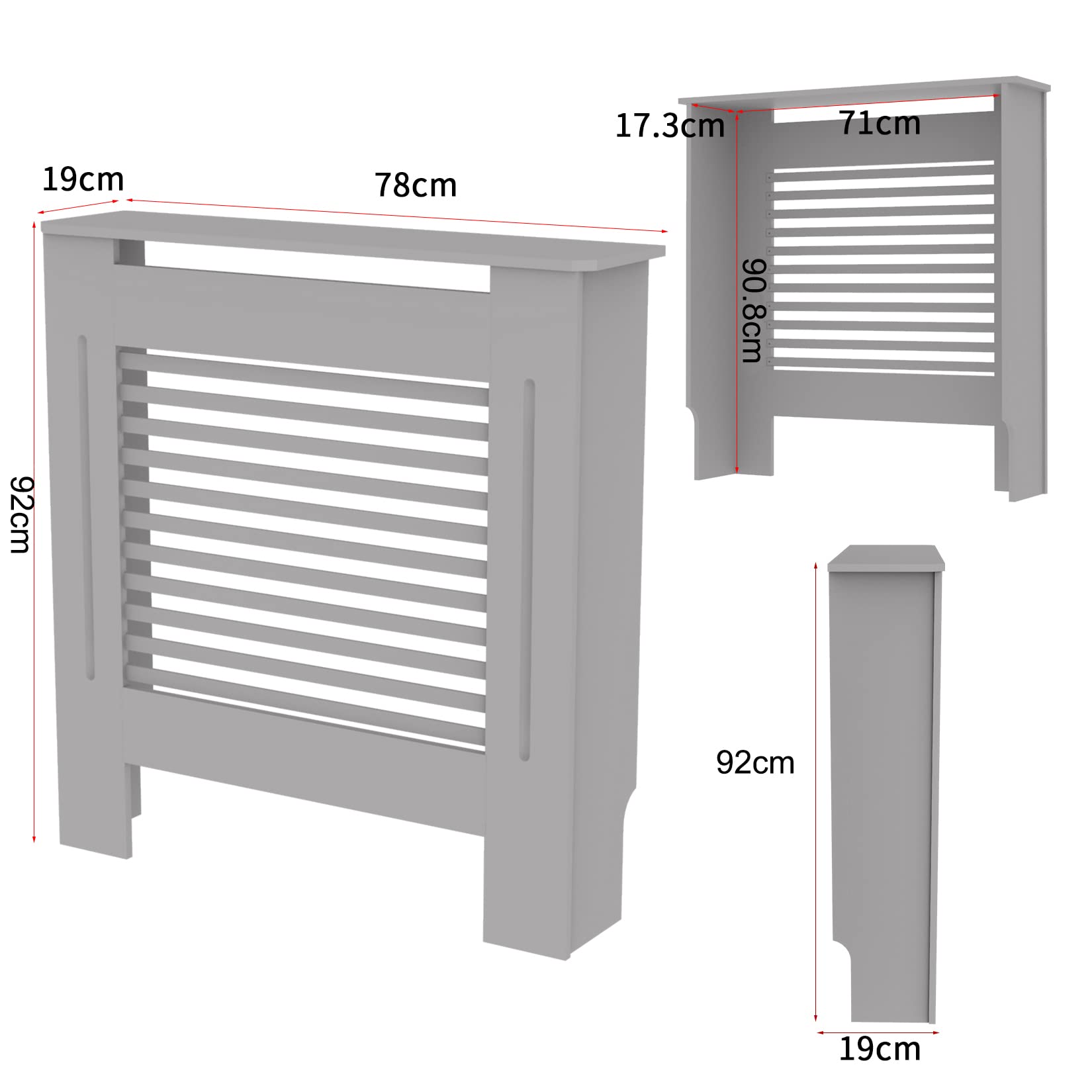 FATIVO Grey Radiator Cover – 92cm Tall MDF Wood Cabinet Heater Shelf