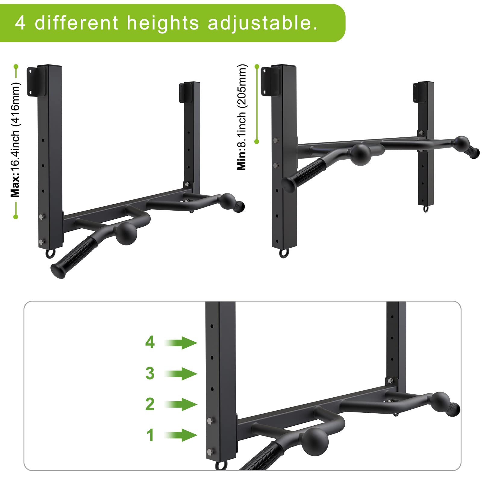Kipika Joist Mounted Pull Up Bar | Height Adjustable Multi-Grip Chin Up Bar