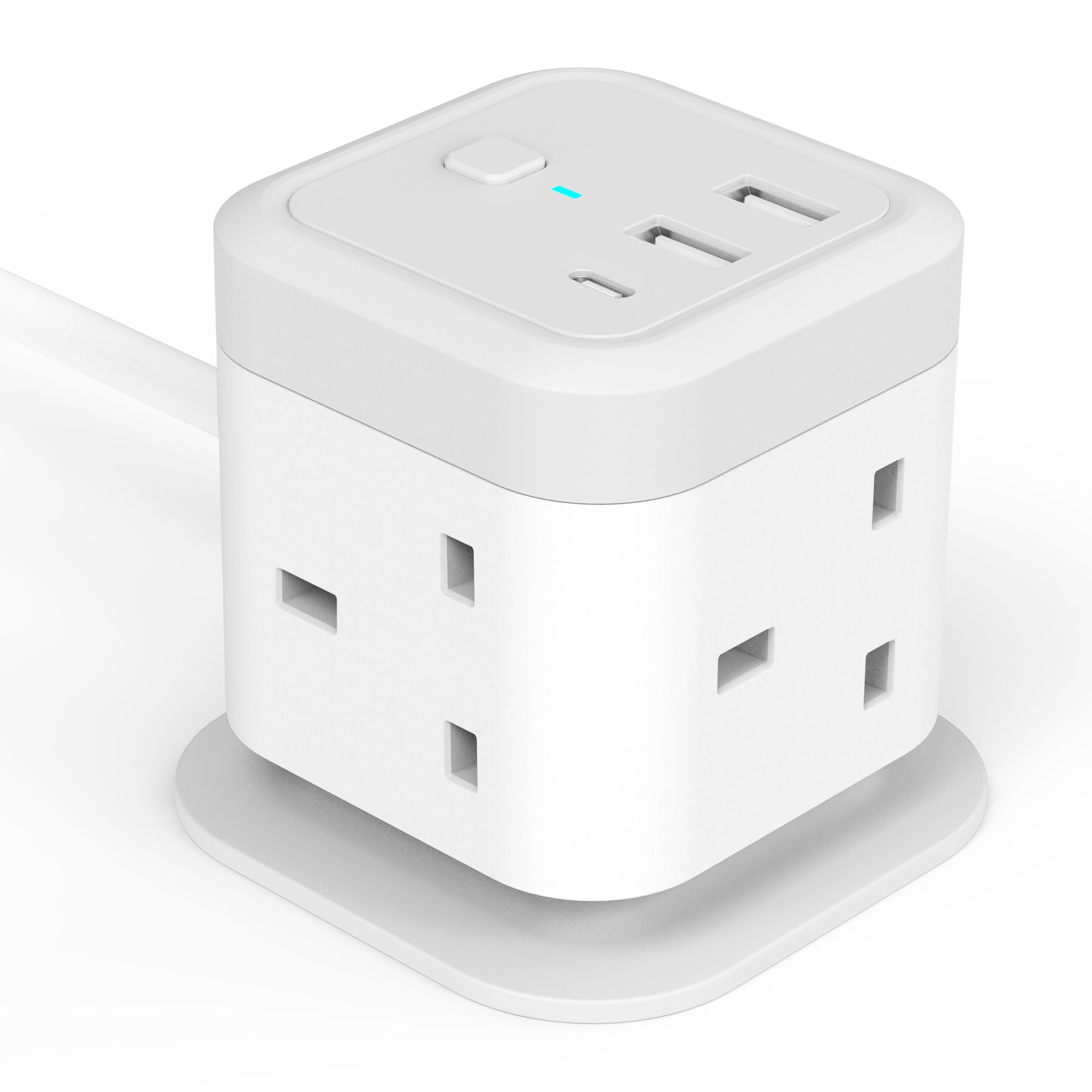 Jolof Store Cube Extension Lead | 4 Way Multi Plug with USB-C & Surge Protection