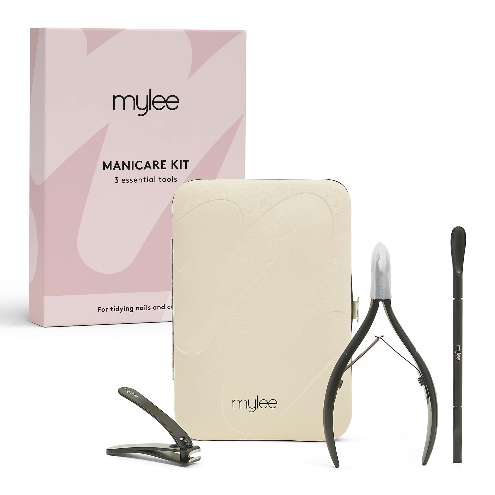Mylee Manicare Kit – 3 Piece Matte Black Stainless Steel Nail Tool Set