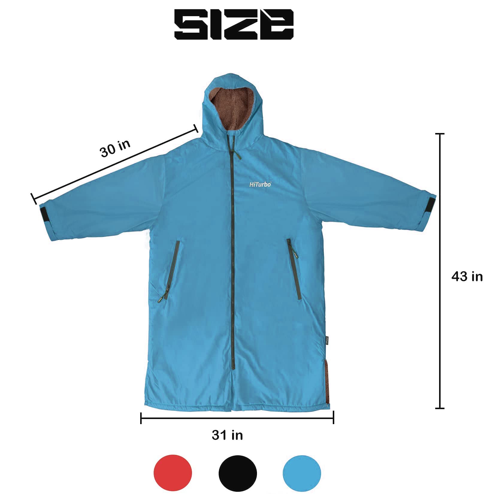 Hiturbo Waterproof Changing Robe – Fleece Lined Surf Poncho Coat in Blue