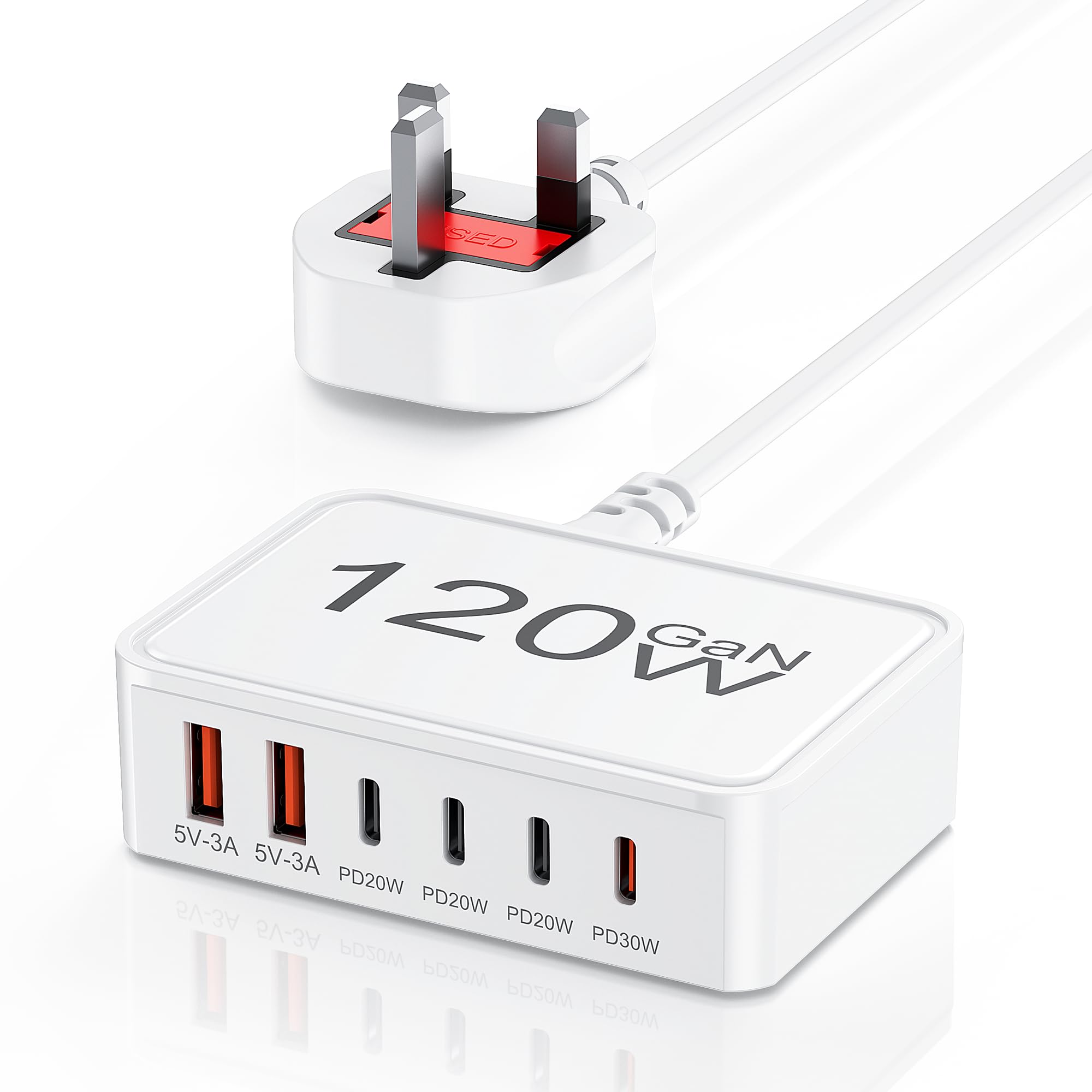 120W GaN USB C Charging Station – 6-Port Desktop Hub