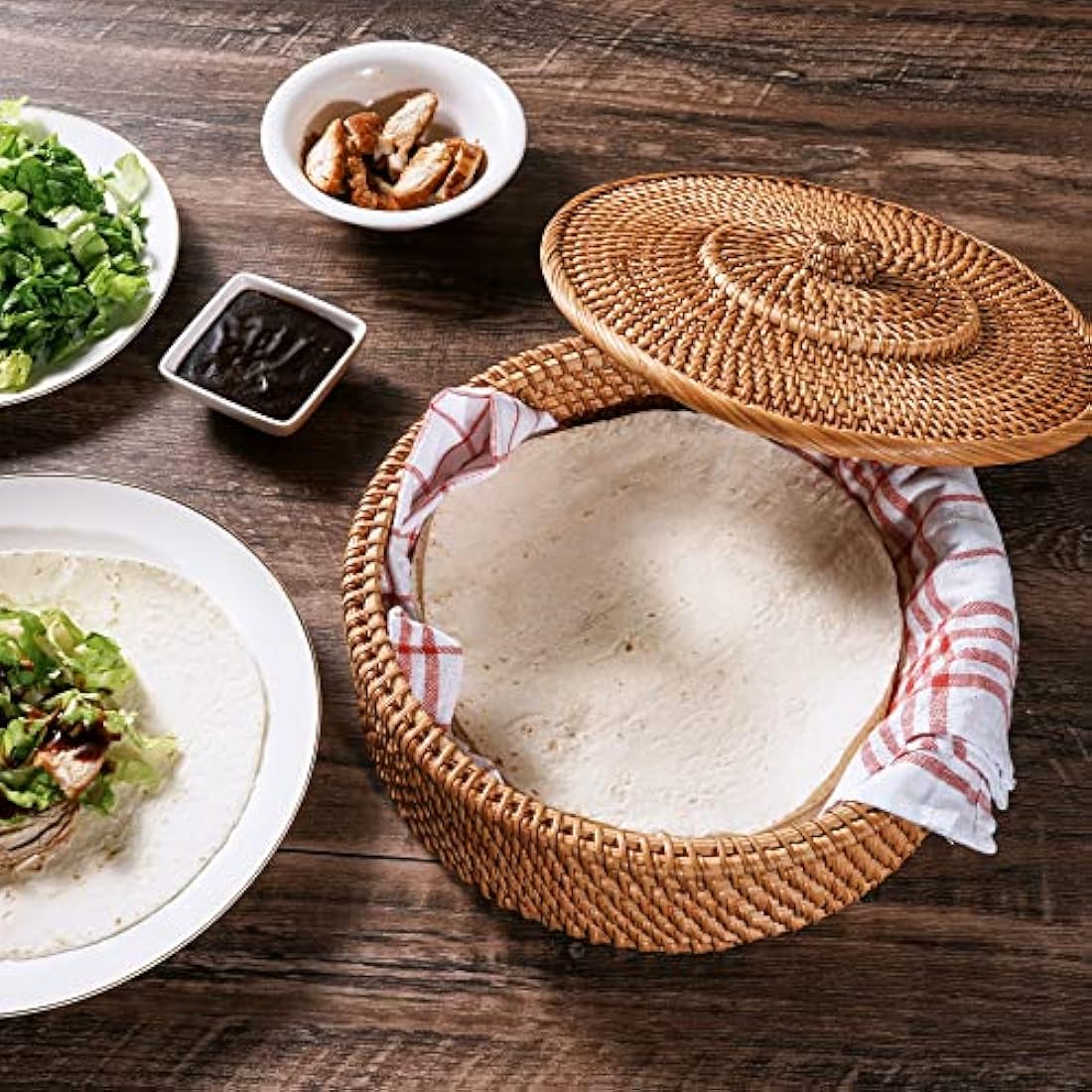 Tortillada 26cm Tortilla Warmer Basket – Rattan with Cotton Tea Towel