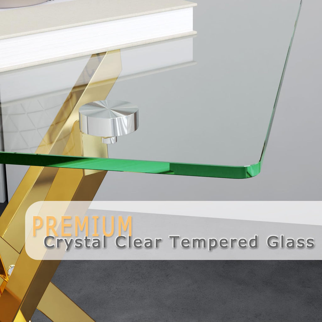 GOLDFAN Small Glass End Table with Gold Legs for Living Room Square Side Table Modern Contemporary Nightstand for Bedroom - image 2