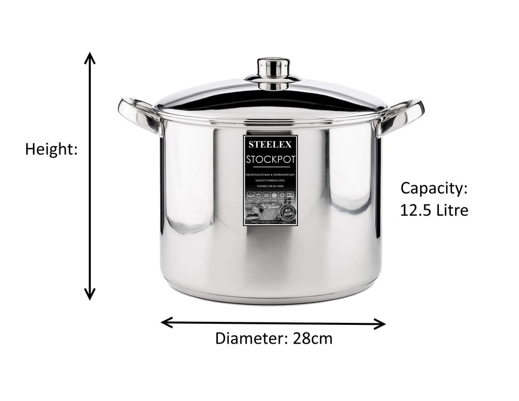 Steelex Stainless Steel Induction Stock Pot with Lid - Mirror Polished Finish