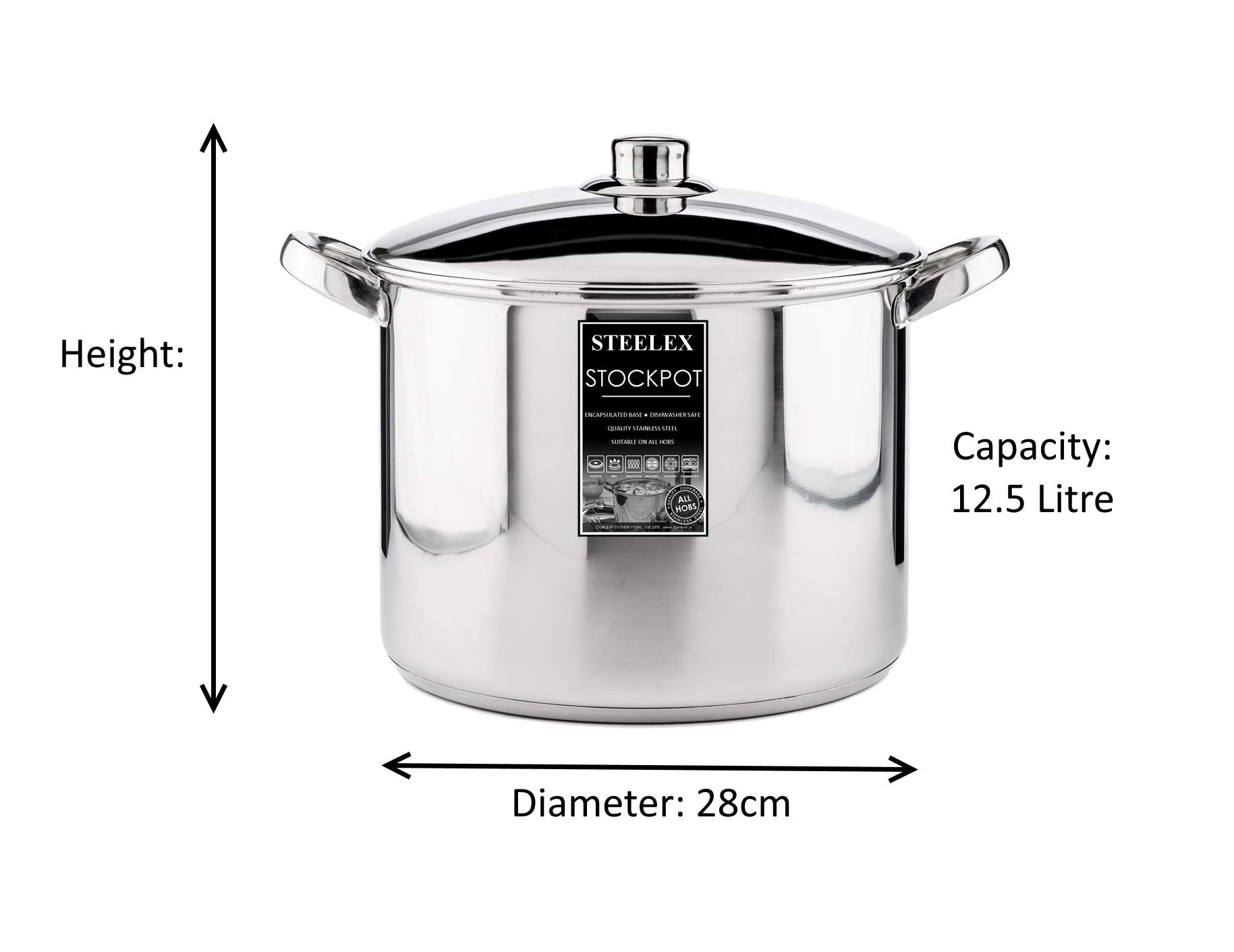 Steelex Stainless Steel Induction Stock Pot with Lid - Mirror Polished Finish