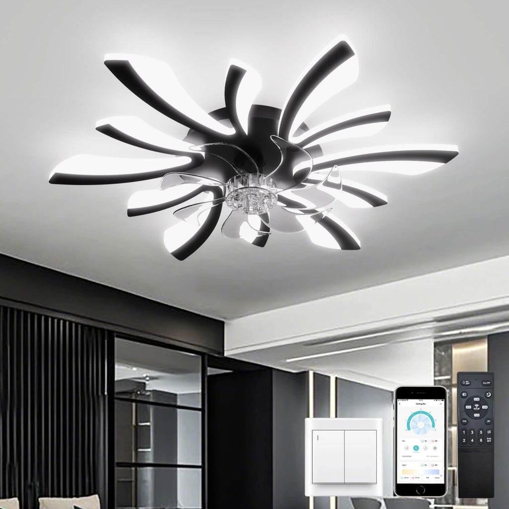 LJX Smart Ceiling Fan with Light | Dimmable Silent DC Motor – Black
