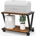 VEDECASA 2-Tier Printer Stand | Brown Wood Under Desk Storage with Wheels
