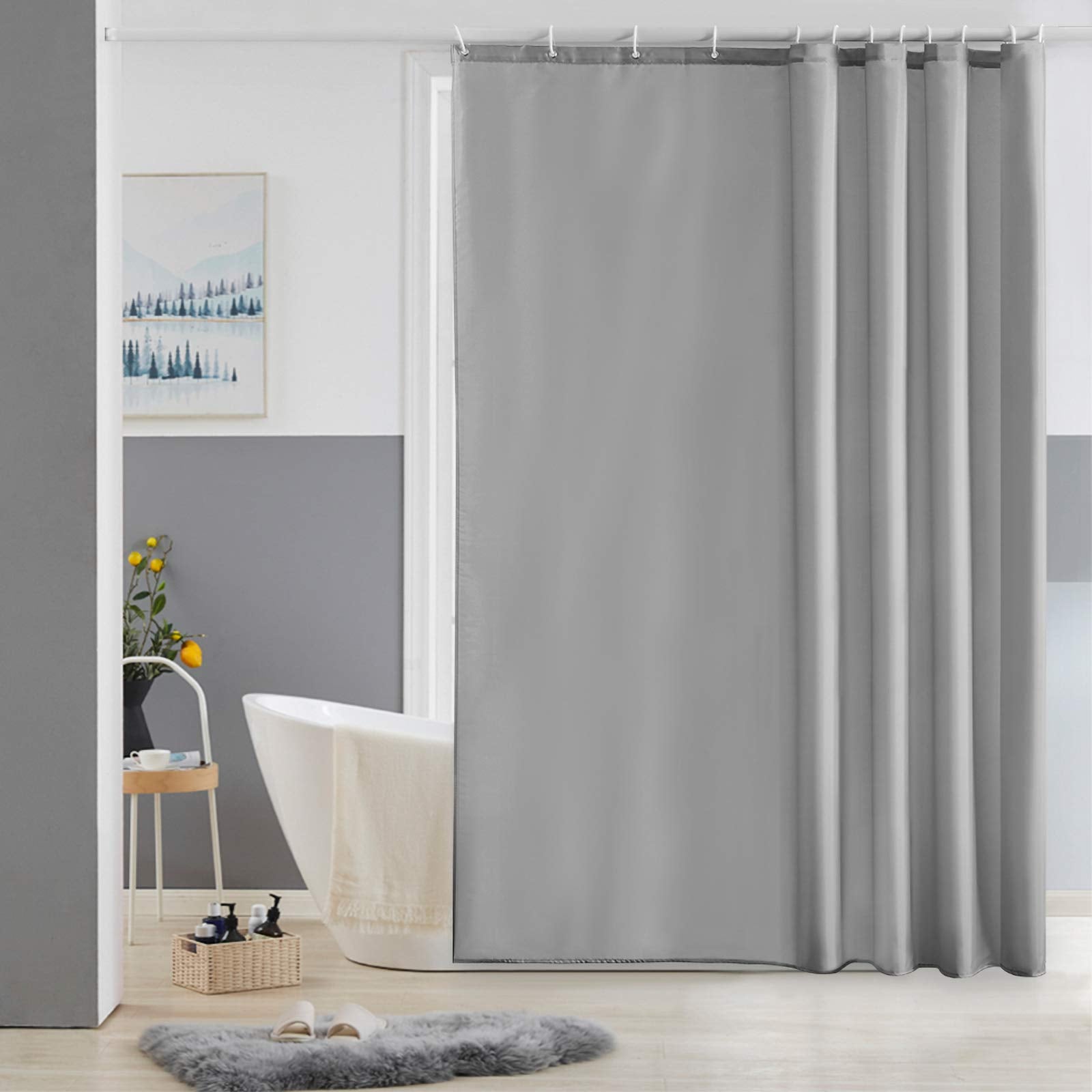 Furlinic Grey Shower Curtain – Waterproof Mould Proof Fabric, 72x72
