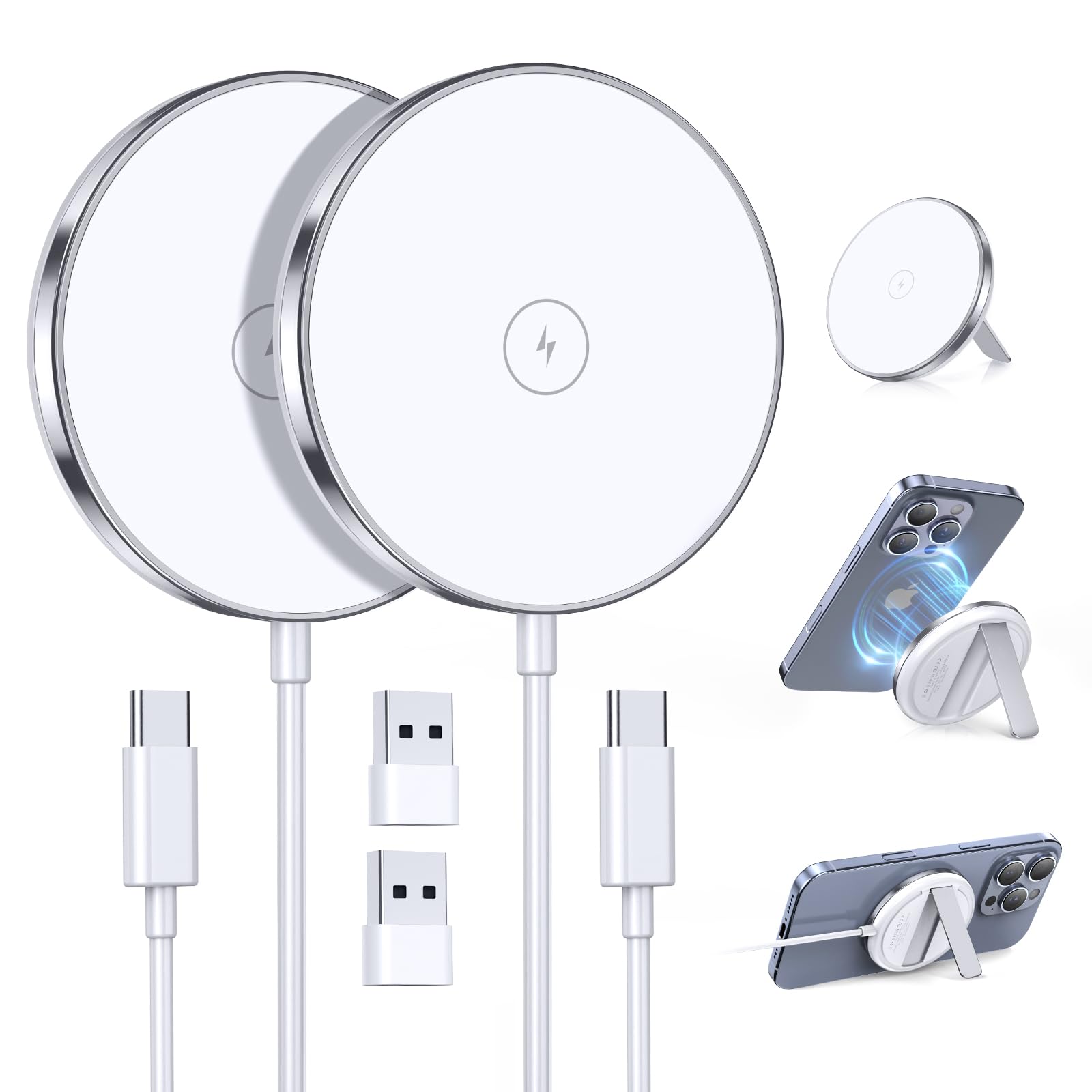 2-Pack Magnetic Wireless Charger Stand for iPhone 16/15/14