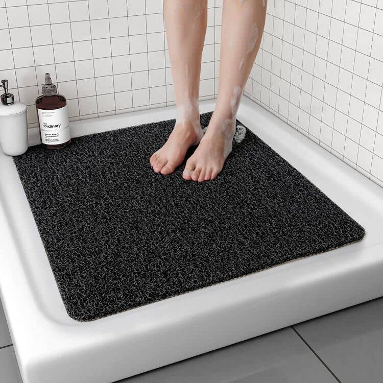 Bingobang Non-Slip Shower Mat | 60x60cm Anti-Mould Loofah Bath Rug - Black