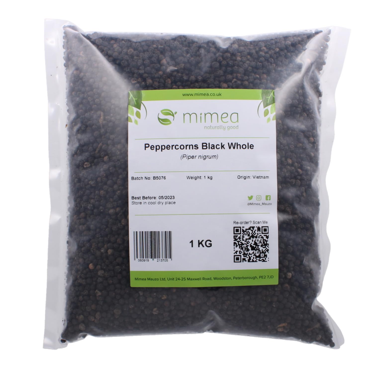Mimea Whole Black Peppercorns – 1kg Bulk Grinder Refill for Cooking