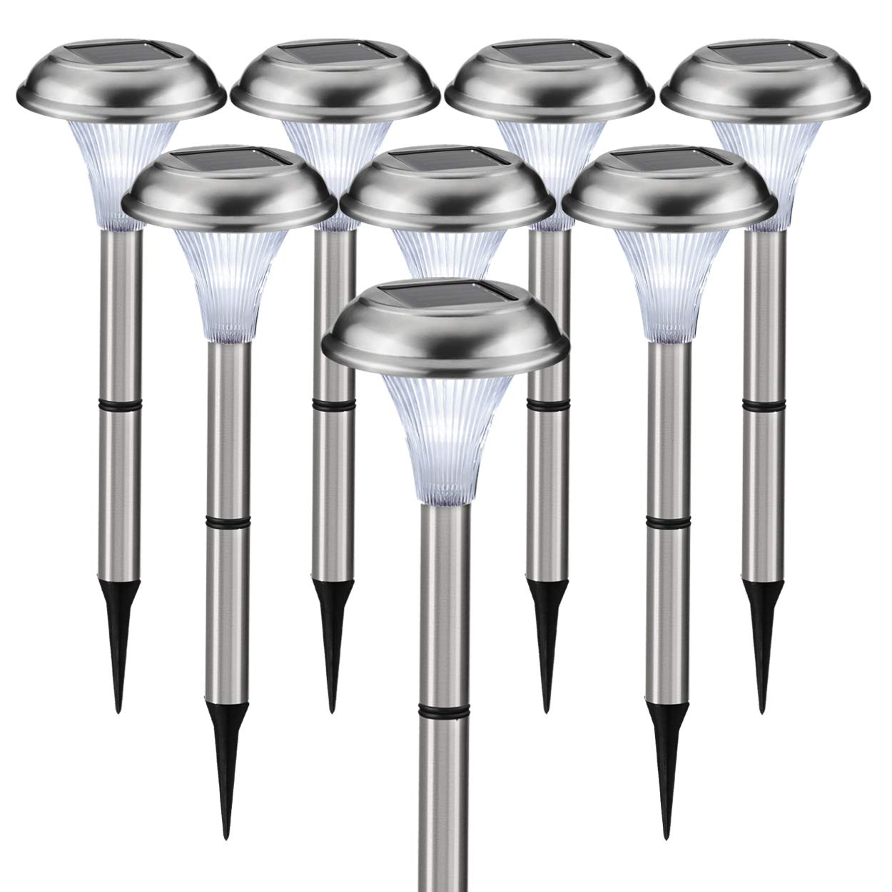 Solar Garden Lights – 8 Pack Stainless Steel Path Lights