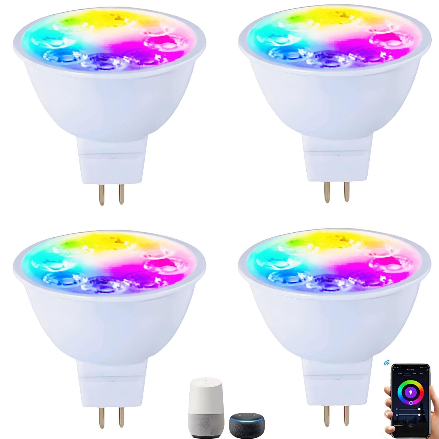 Smart MR16 GU5.3 LED Bulbs | RGB Dimmable 12V 5W 4-Pack