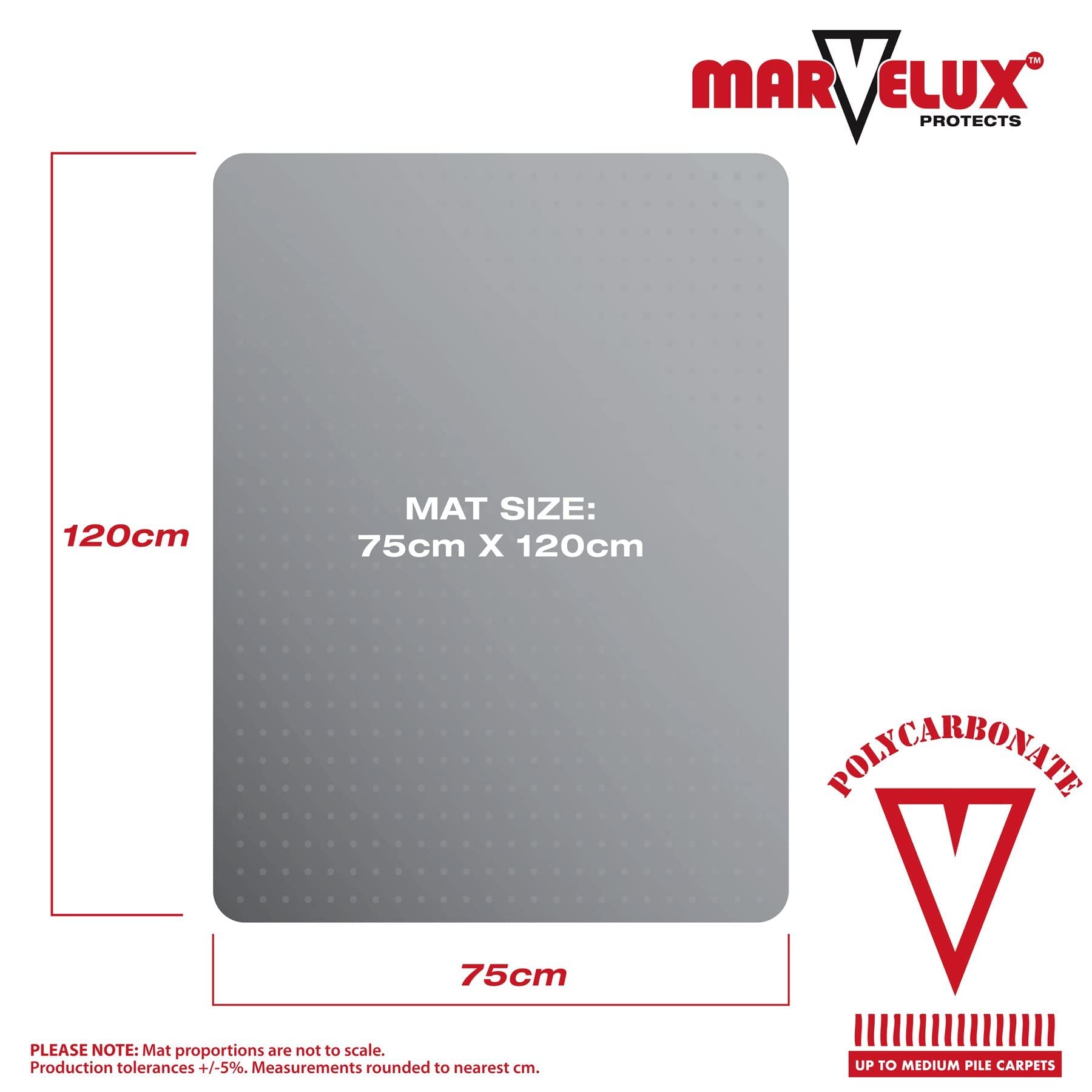 Marvelux Polycarbonate Office Chair Mat for Carpets - 75x120cm, Clear