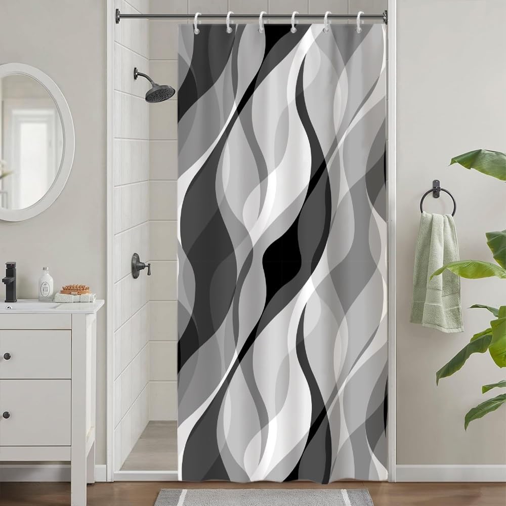 Uiiooazy Shower Curtain – Grey Gradient Stripes, Anti-Mould, 90x180cm