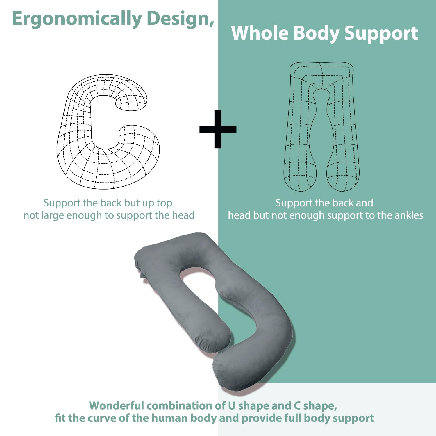 Chilling Home J-Shaped Pregnancy Pillow – 55 Inch Full Body Maternity Support