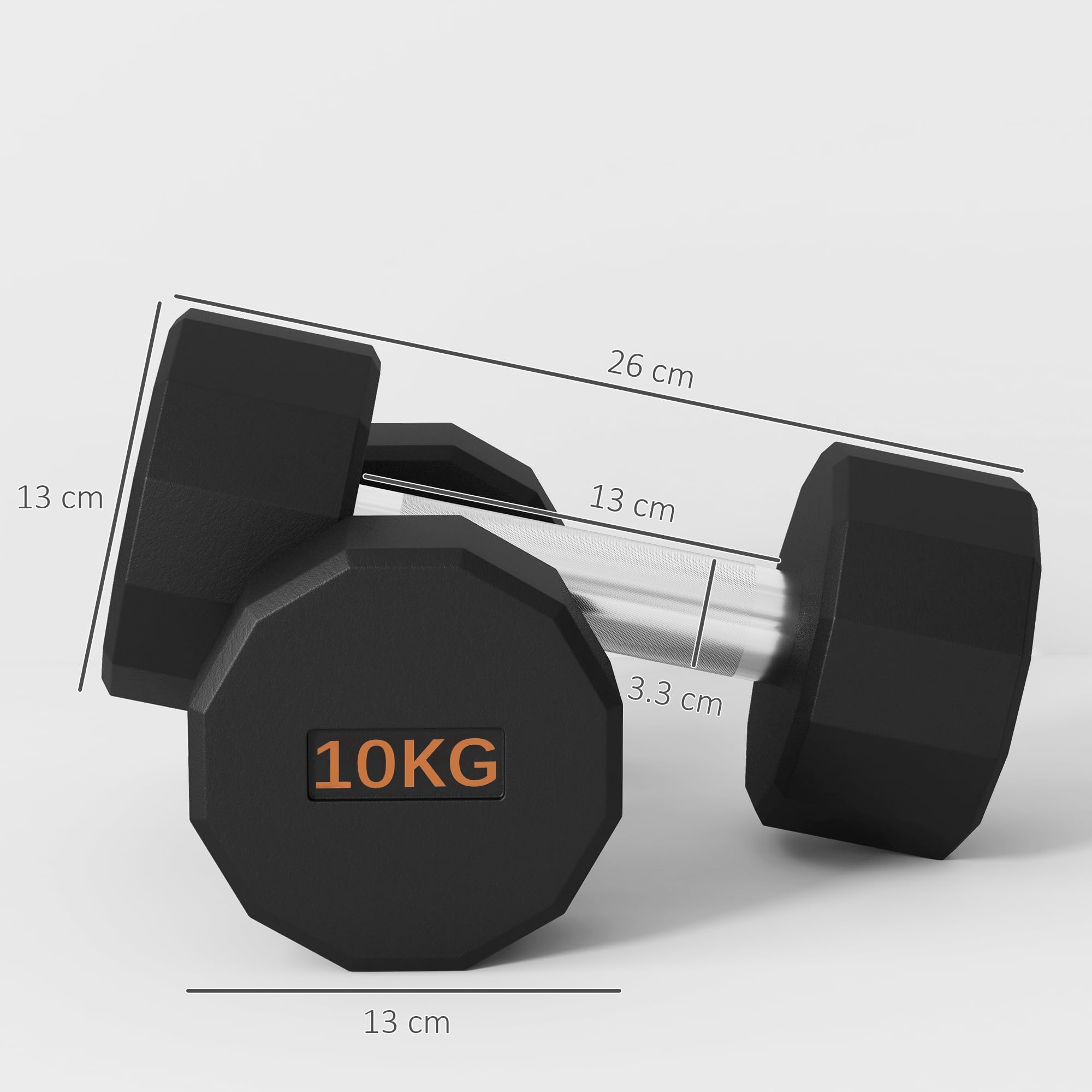 SPORTNOW 10kg Dumbbells Set – 12-Sided Anti-Roll Rubber Hand Weights