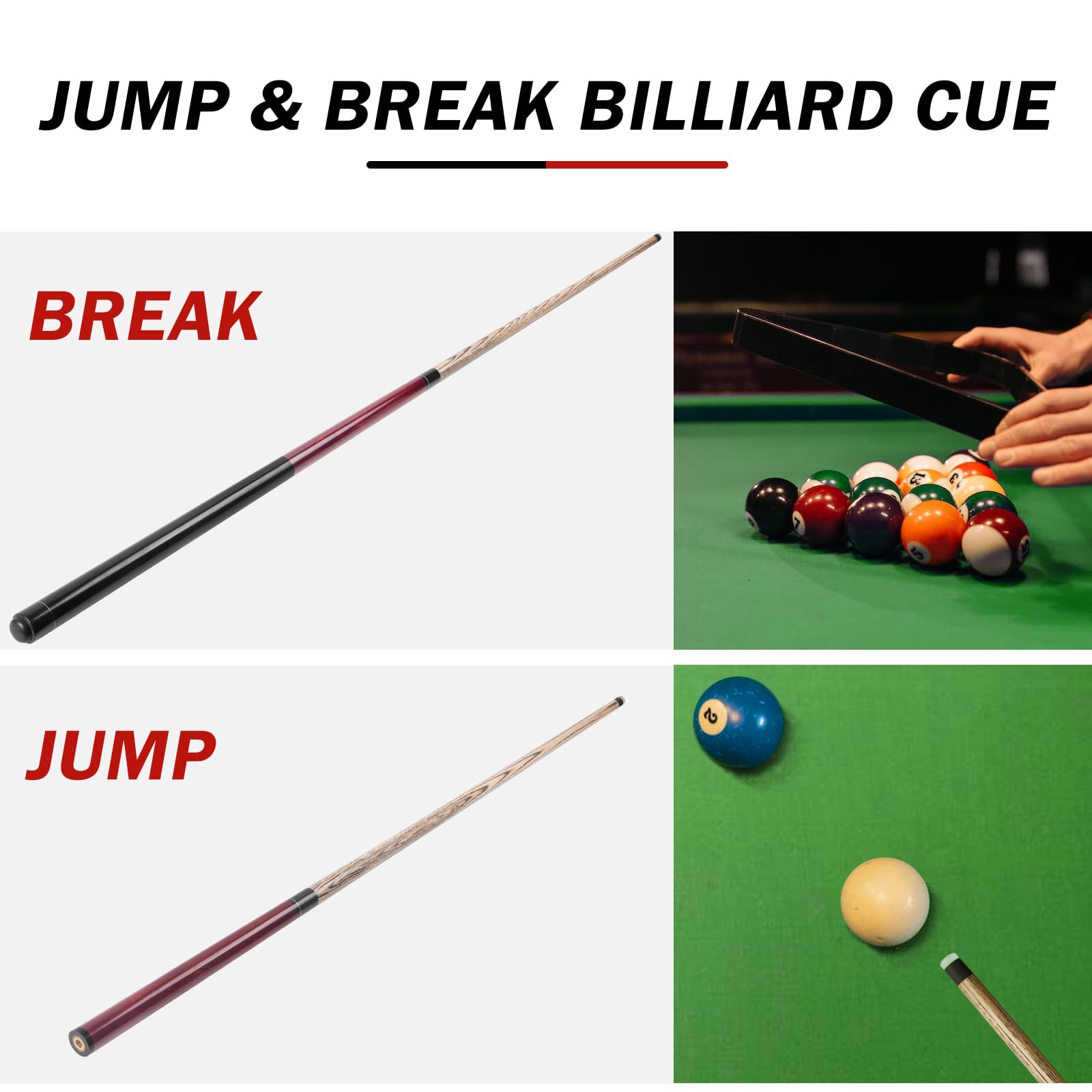 Aklot Heavy Jump Break Pool Cue | 23-25oz Ash Wood Stick | 14mm Tip