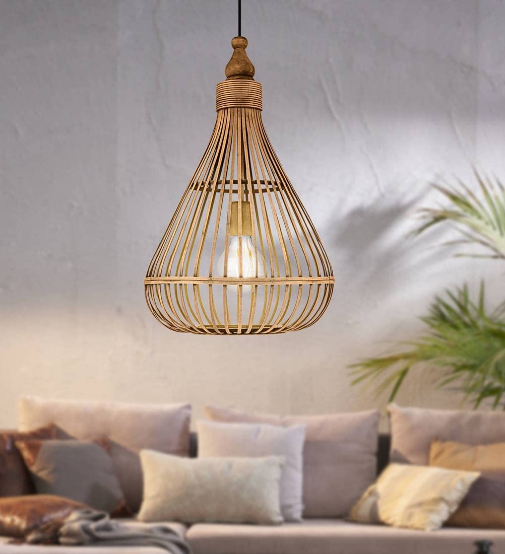 Eglo Amsfield Pendant Light – Vintage Boho Braided Wood Hanging Lamp