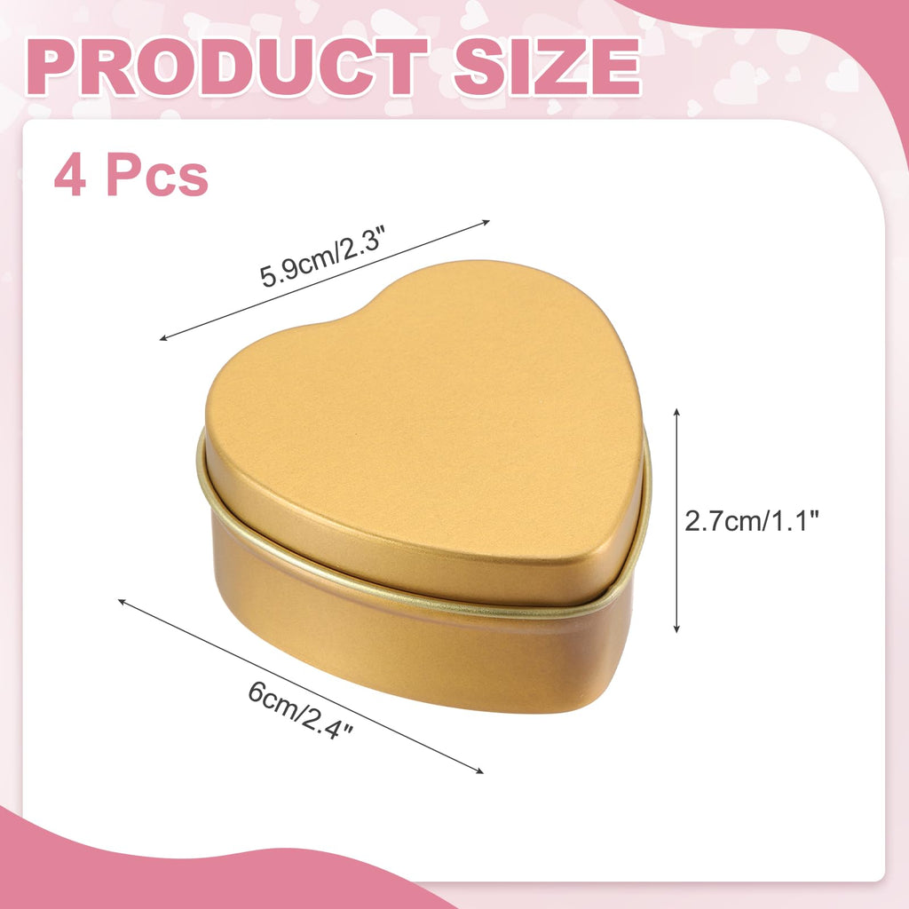 sourcing map 4Pack Metal Tin Box, 2.4x2.3x1.1 Heart Empty Tinplate Containers with Lids - image 2