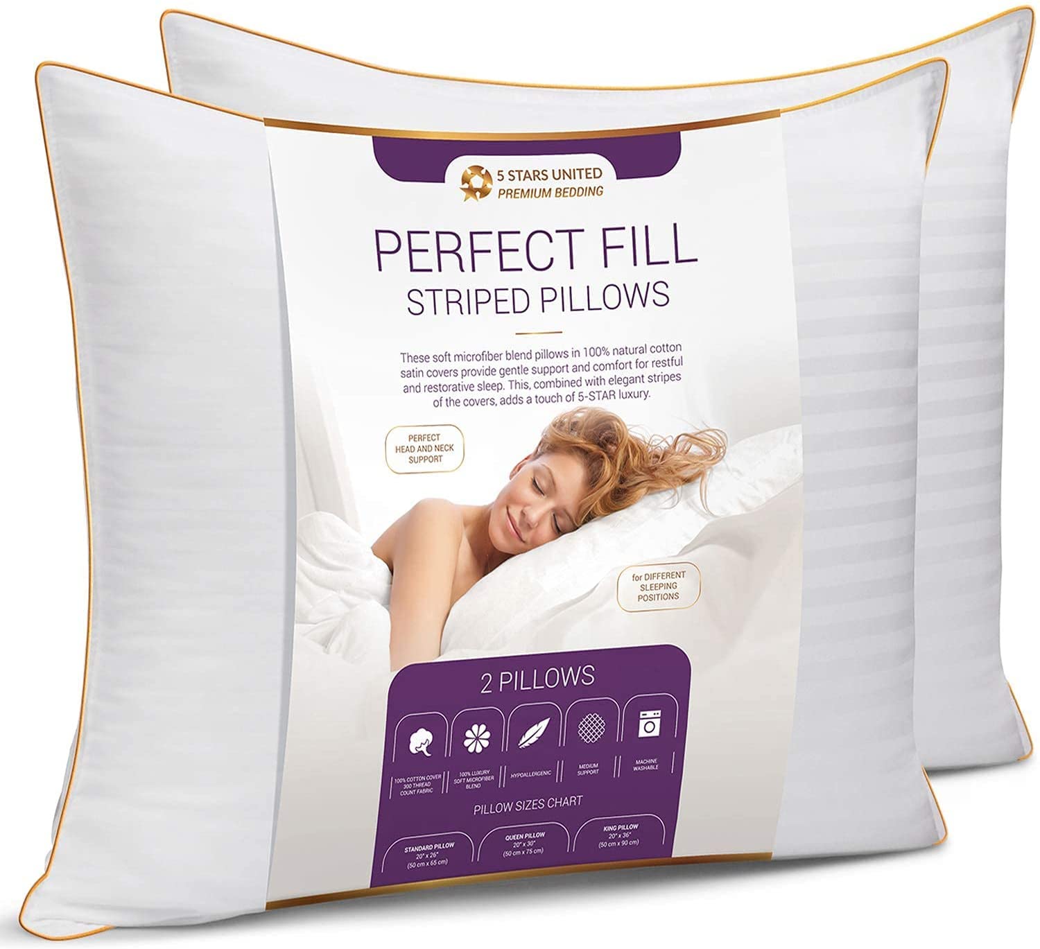 5 Stars United Queen Bed Pillows 2-Pack | Cotton Down Alternative