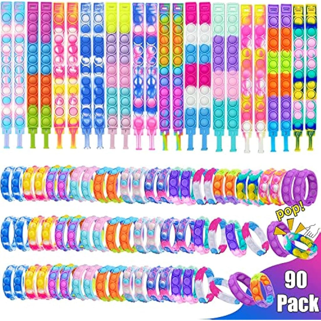 Jolof Store 90Pcs Pop Bracelet Fidget Toys | Silicone Sensory Wristbands