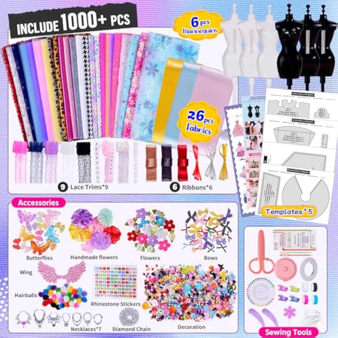 Jolof Store Fashion Designer Kit - 1000+Pcs DIY Sewing Craft for Girls
