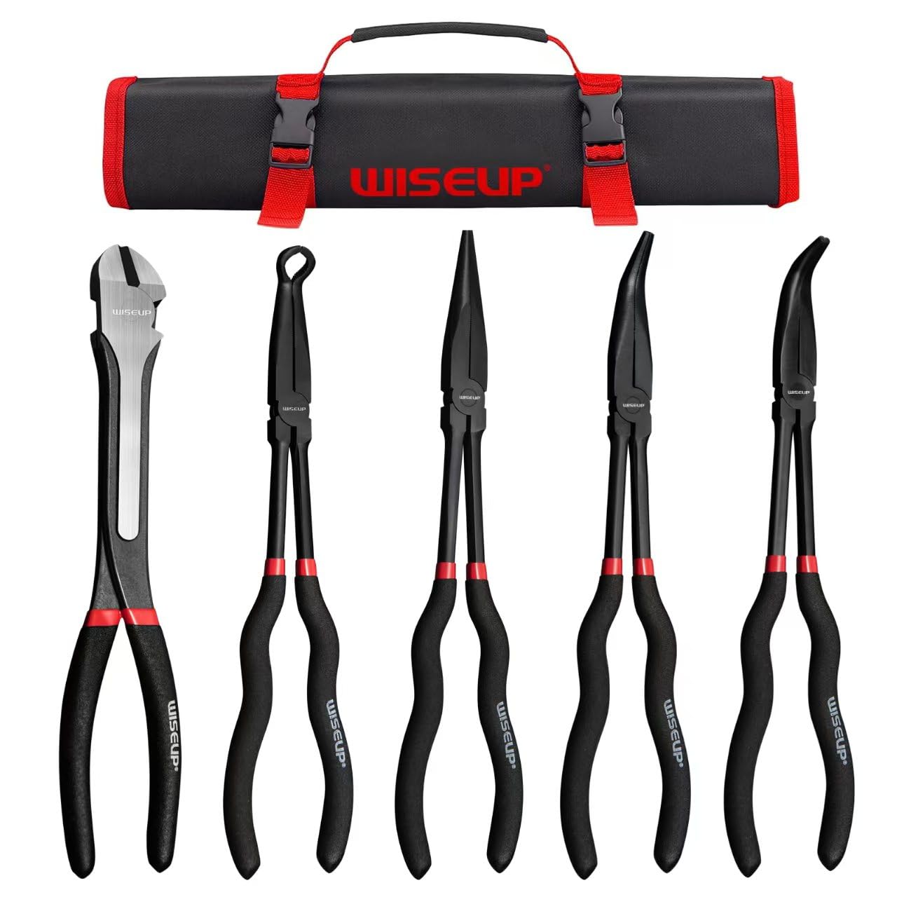 WISEUP 5-Piece Long Nose Pliers Set | 11-Inch Carbon Steel Reach Tools